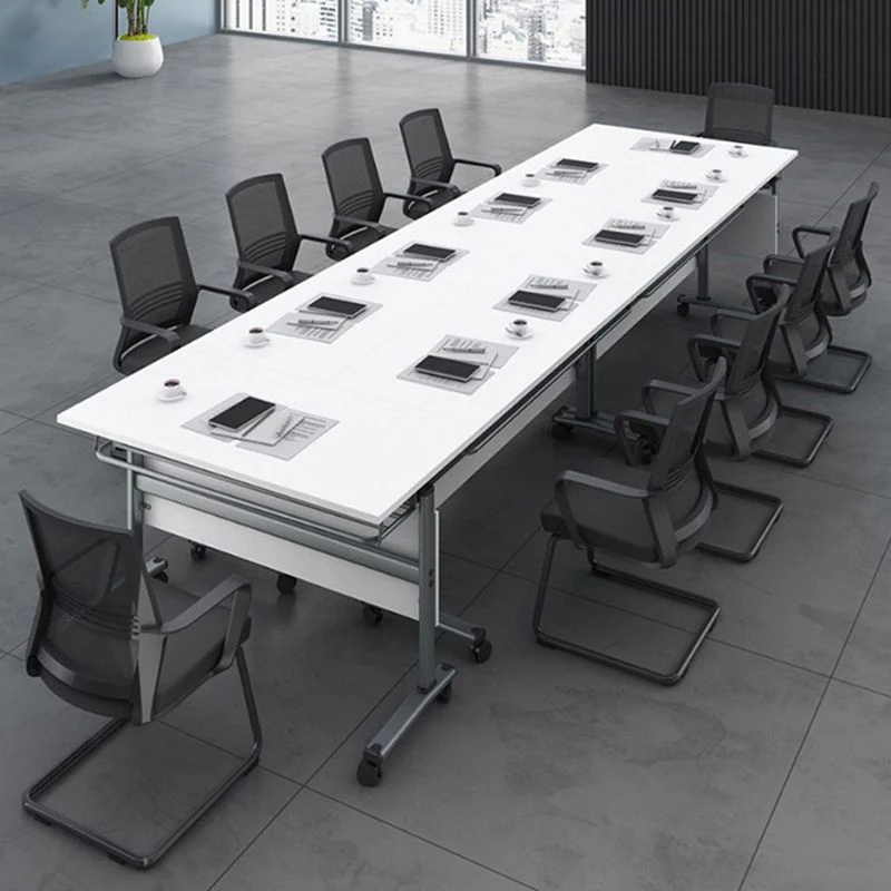 Bureau d'écriture rectangulaire pliant, plateau en bois manufacturé avec roulettes Clearhalo