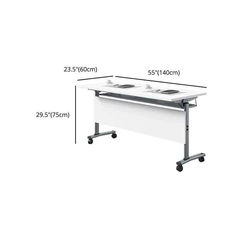 Bureau d'écriture rectangulaire pliant, plateau en bois manufacturé avec roulettes Clearhalo