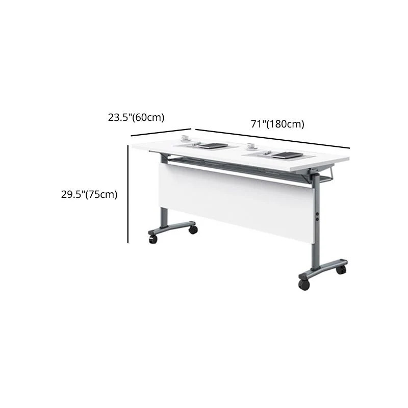 Bureau d'écriture rectangulaire pliant, plateau en bois manufacturé avec roulettes Clearhalo