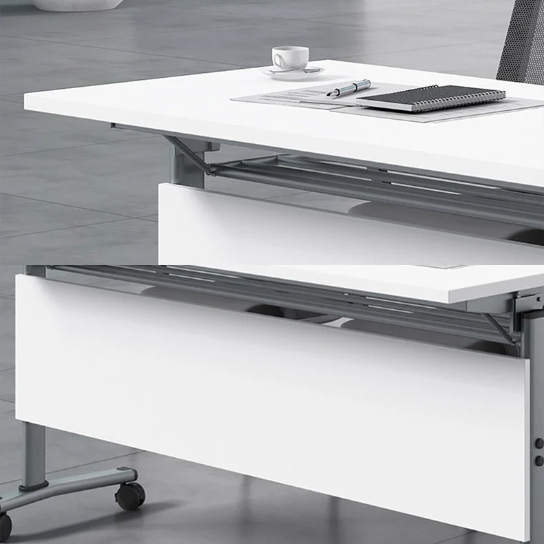 Bureau d'écriture rectangulaire pliant, plateau en bois manufacturé avec roulettes Clearhalo