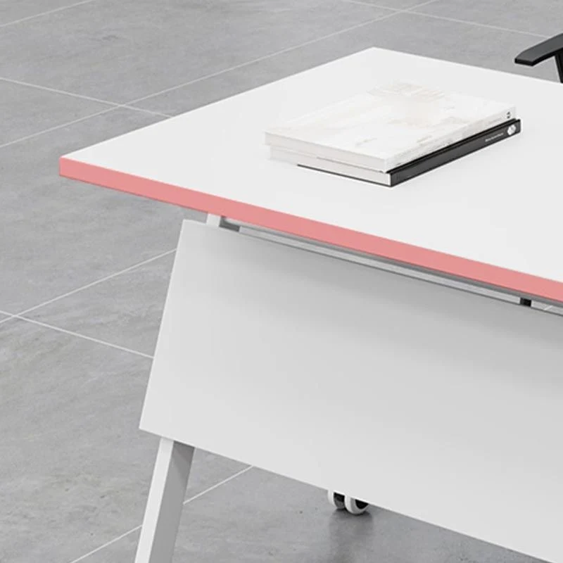 Bureau d'écriture rectangulaire pliant, plateau en bois manufacturé blanc avec roulettes Clearhalo