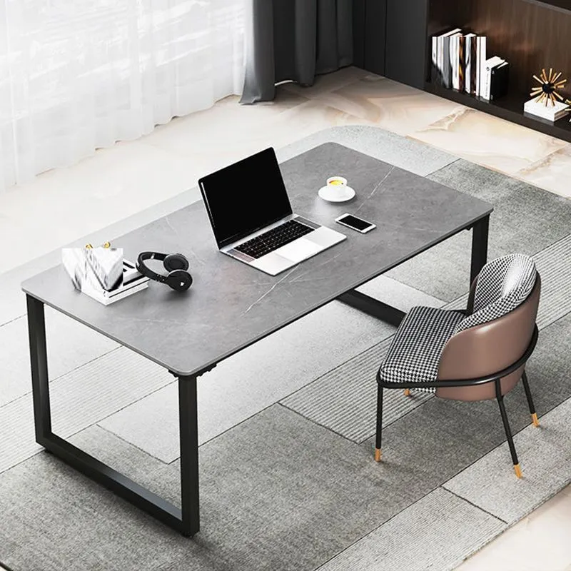 Bureau d'écriture rectangulaire taupe foncé, bureau industriel sur traîneau pour la maison Clearhalo