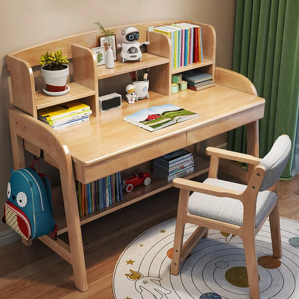 Bureau d'écriture réglable en bois moderne, bureau à domicile avec étagères Clearhalo