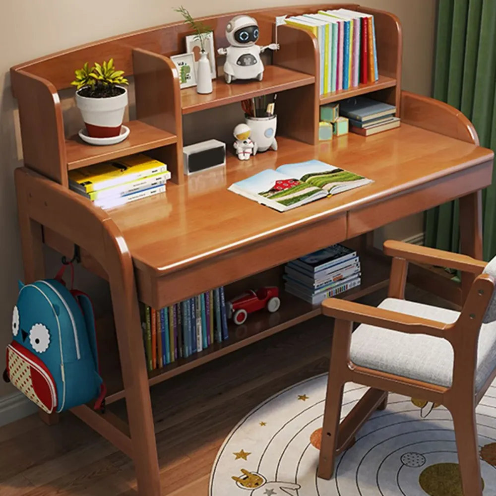 Bureau d'écriture réglable en bois moderne, bureau à domicile avec étagères Clearhalo