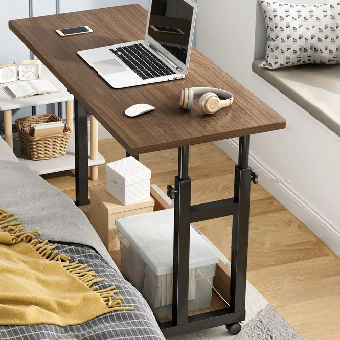 Bureau d'écriture réglable incurvé en bois manufacturé moderne avec roulettes Clearhalo
