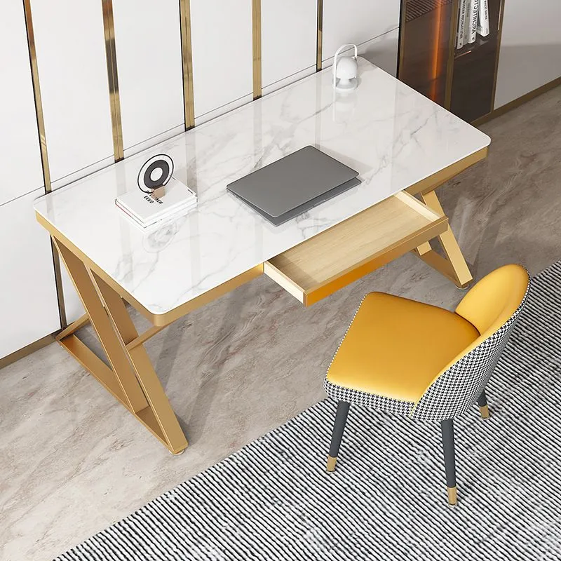 Bureau d'écriture de style Glam, bureau courbe, bureau de salle d'étude avec 1 tiroir Clearhalo