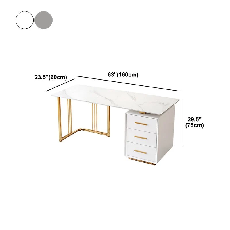 Bureau d'écriture de style Glam, bureau de salle d'étude avec 3 tiroirs Clearhalo
