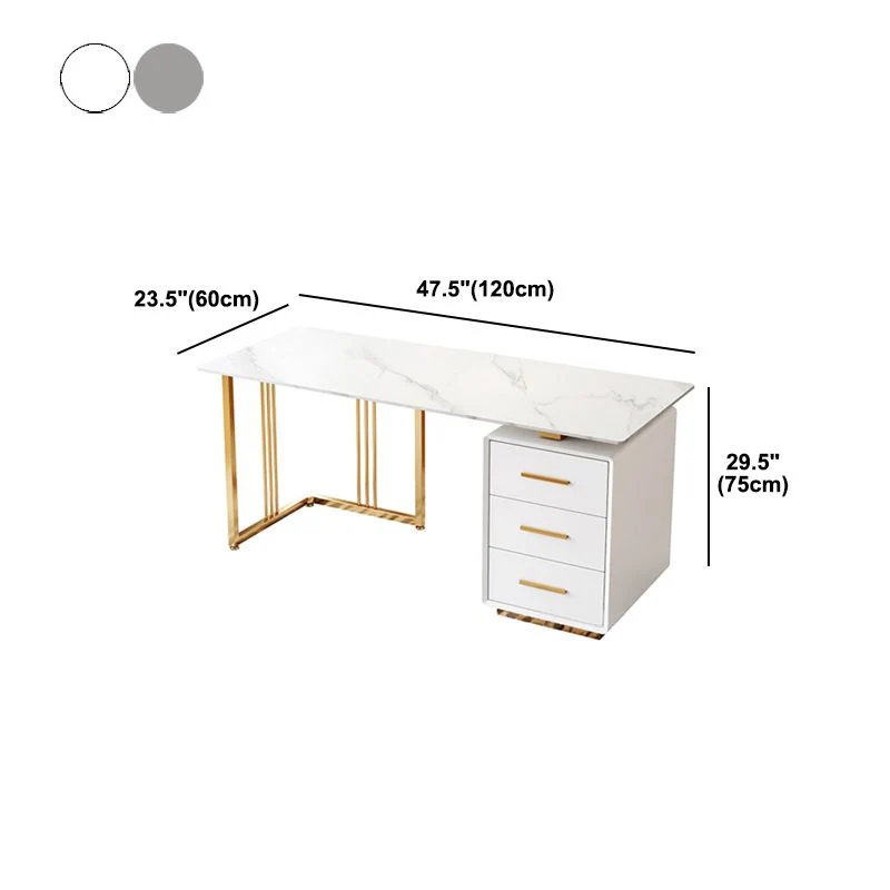 Bureau d'écriture de style Glam, bureau de salle d'étude avec 3 tiroirs Clearhalo