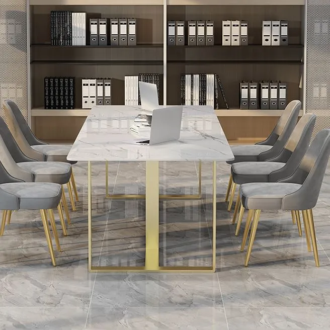 Bureau d'écriture de style Glam, table de réunion incurvée blanche pour la maison et le bureau Clearhalo