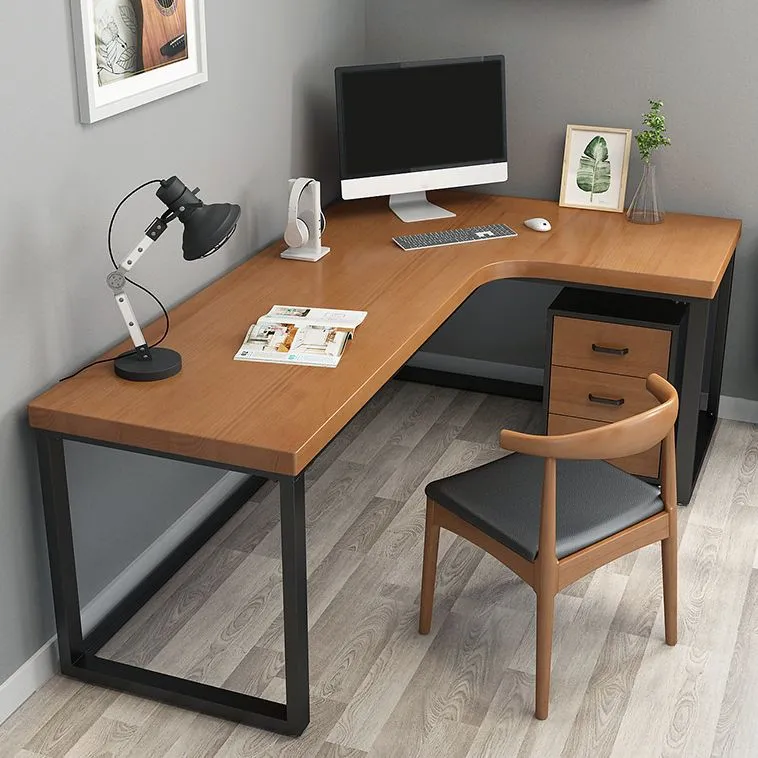 Bureau d'écriture de style industriel Bureau en bois massif en forme de L Clearhalo
