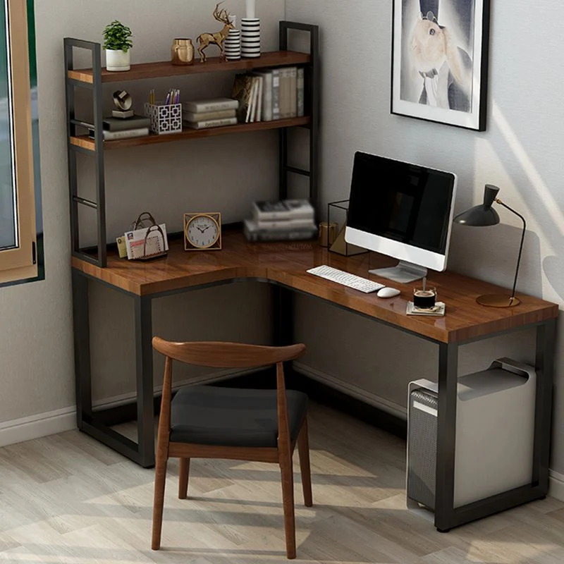 Bureau d'écriture de style industriel Bureau en forme de L en bois massif Clearhalo