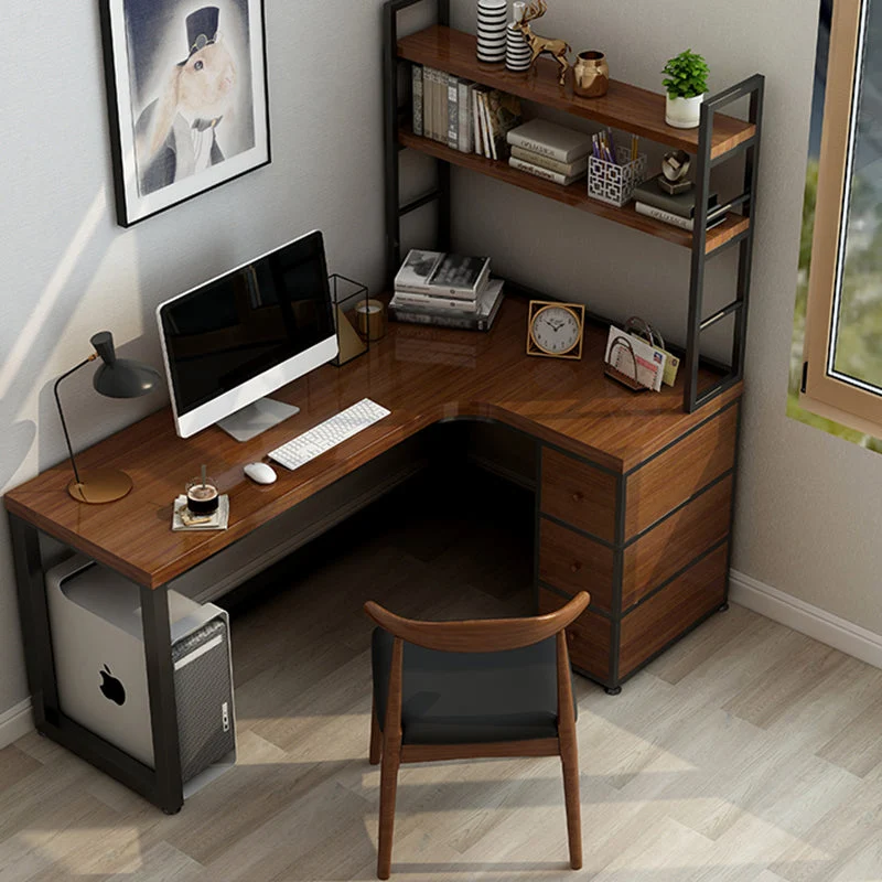 Bureau d'écriture de style industriel Bureau en forme de L en bois massif Clearhalo