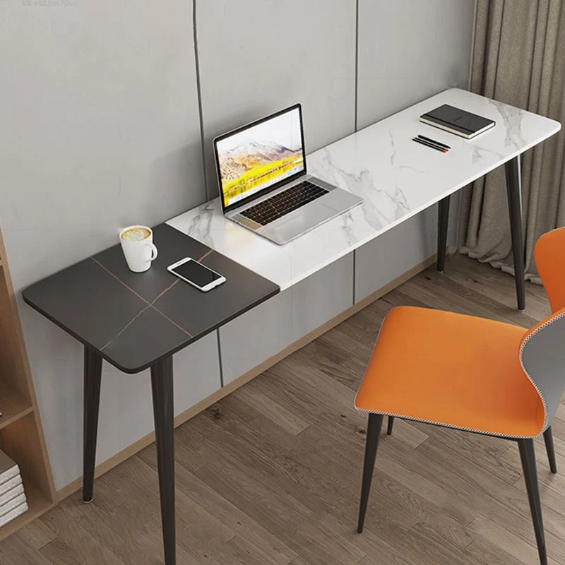 Bureau d'écriture de style industriel, bureau de travail de forme rectangulaire en blanc pour la maison Clearhalo