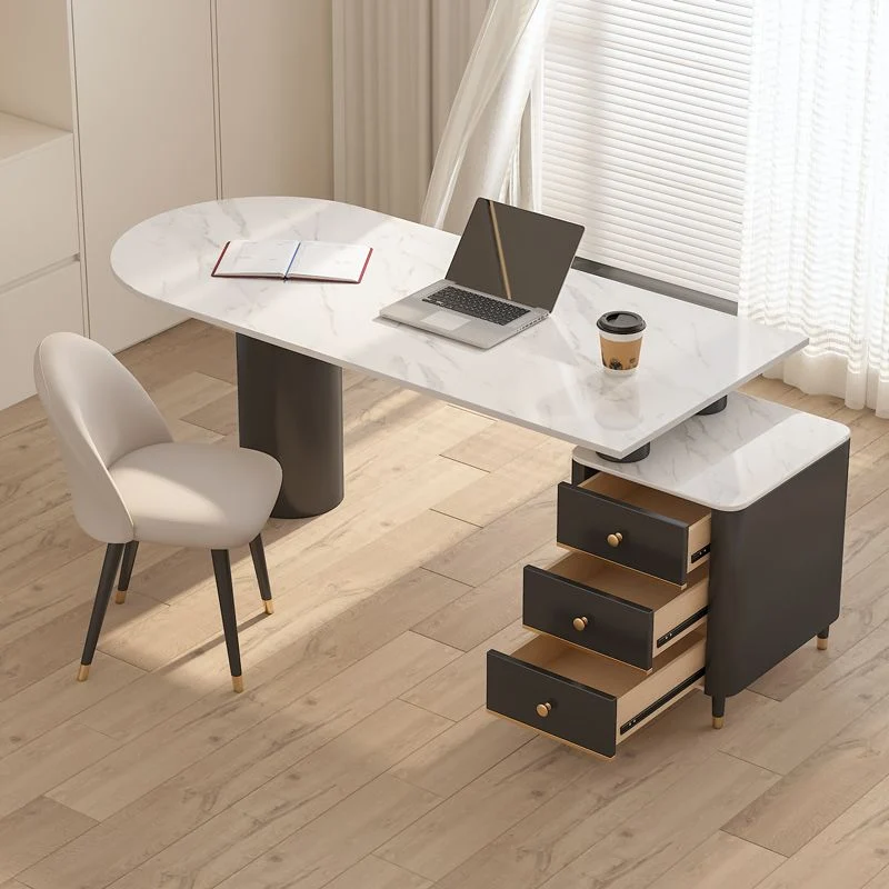 Bureau d'écriture sur pied blanc Bureau Glam avec 3 tiroirs de rangement Clearhalo