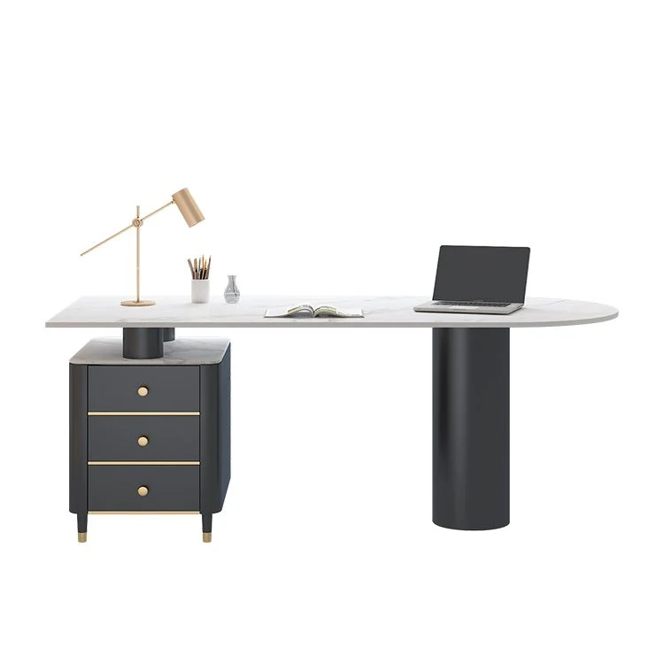 Bureau d'écriture sur pied blanc Bureau Glam avec 3 tiroirs de rangement Clearhalo