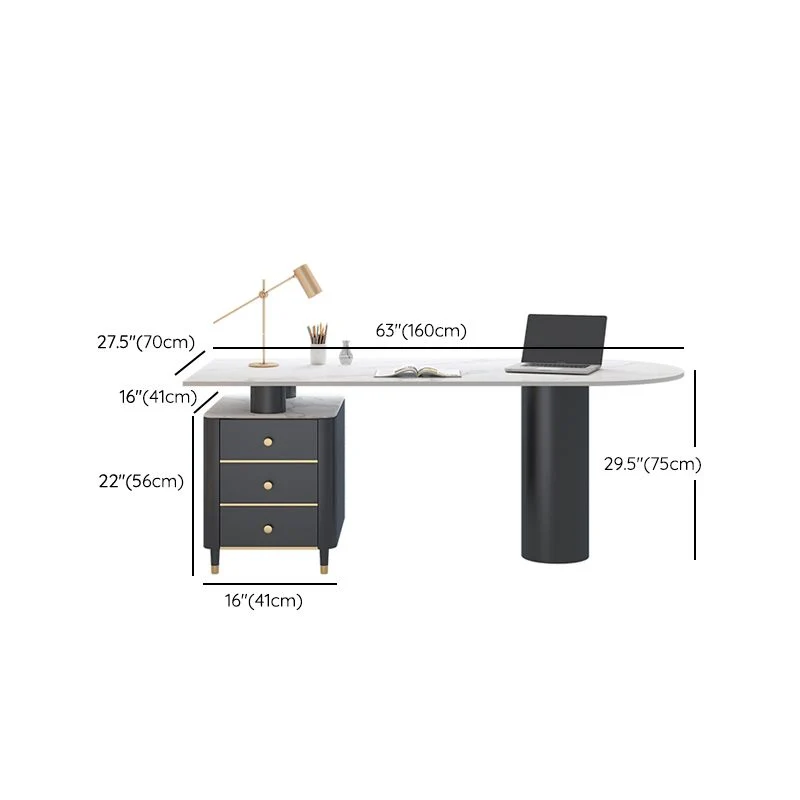 Bureau d'écriture sur pied blanc Bureau Glam avec 3 tiroirs de rangement Clearhalo