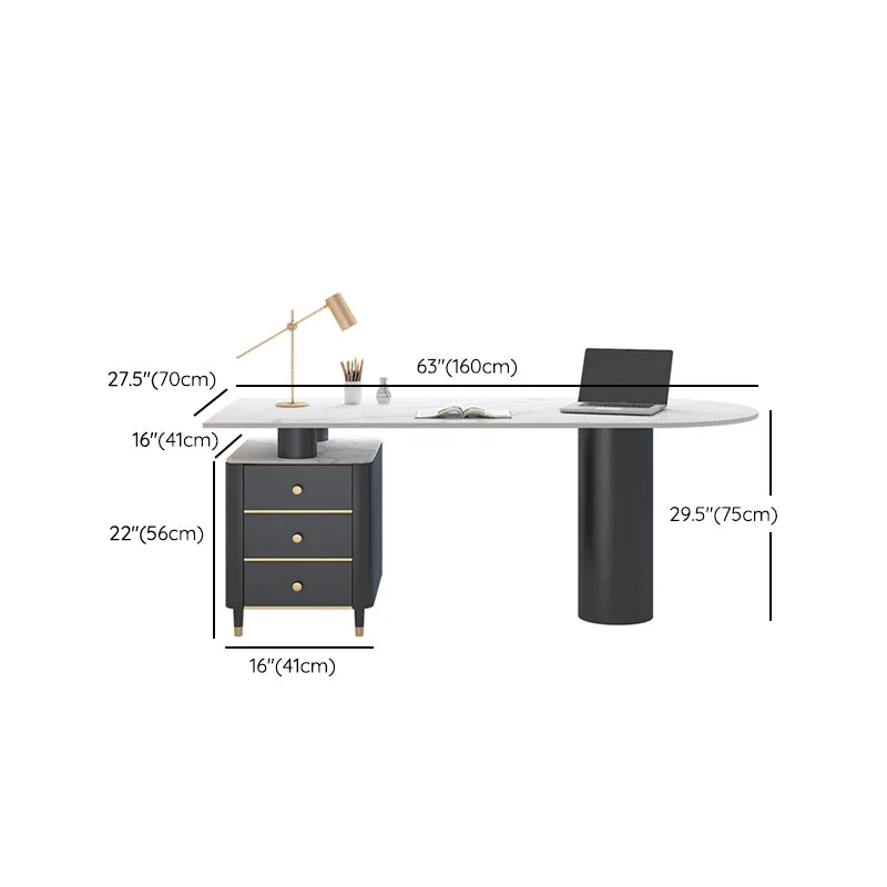 Bureau d'écriture sur pied blanc Bureau Glam avec 3 tiroirs de rangement Clearhalo