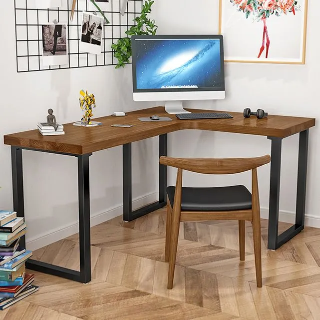 Bureau d'écriture sur pied en bois massif, bureau industriel en forme de L Clearhalo