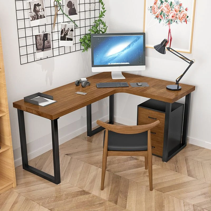 Bureau d'écriture sur pied en bois massif, bureau industriel en forme de L Clearhalo