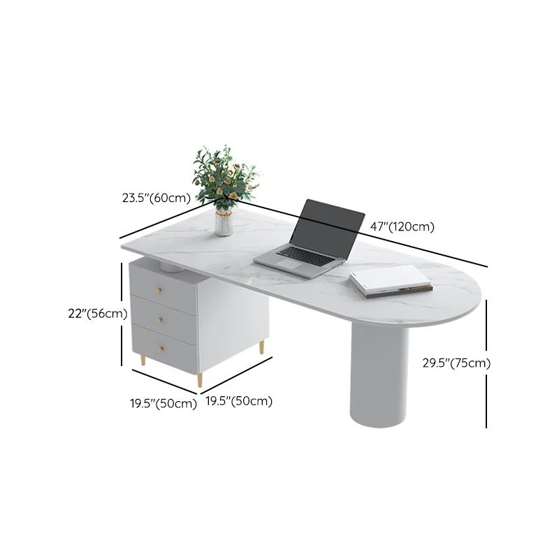Bureau d'écriture sur pied Glam blanc avec 3 tiroirs de rangement Clearhalo