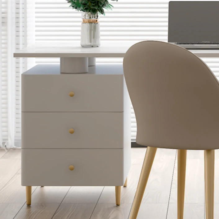 Bureau d'écriture sur pied Glam blanc avec 3 tiroirs de rangement Clearhalo