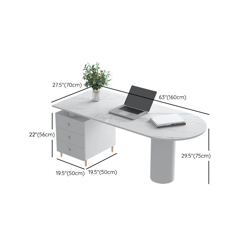 Bureau d'écriture sur pied Glam blanc avec 3 tiroirs de rangement Clearhalo