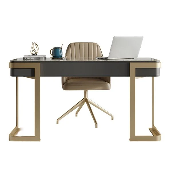Bureau d'écriture taupe foncé Bureau de bureau incurvé avec tiroirs Glam Clearhalo