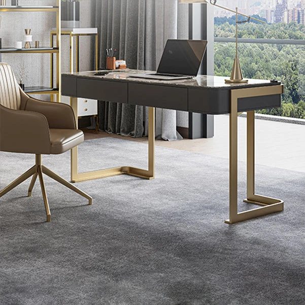 Bureau d'écriture taupe foncé Bureau de bureau incurvé avec tiroirs Glam Clearhalo