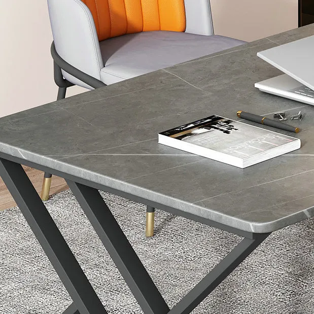Bureau d'écriture taupe foncé en pierre et métal pour bureau Clearhalo