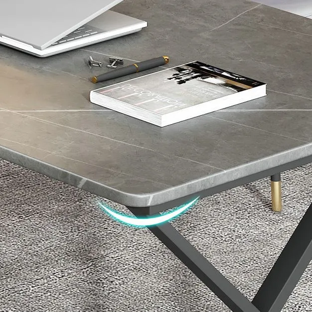Bureau d'écriture taupe foncé en pierre et métal pour bureau Clearhalo