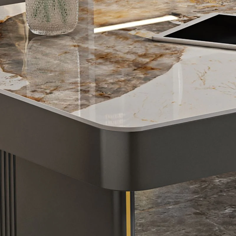 Bureau d'écriture taupe foncé, tiroirs de rangement, bureau glamour avec prises intégrées Clearhalo
