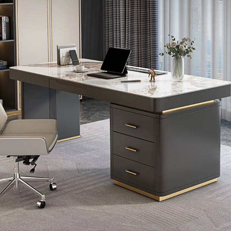 Bureau d'écriture taupe foncé, tiroirs de rangement, bureau glamour avec prises intégrées Clearhalo