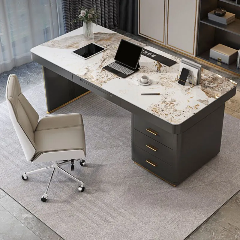 Bureau d'écriture taupe foncé, tiroirs de rangement, bureau glamour avec prises intégrées Clearhalo