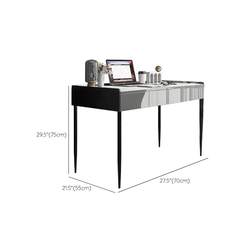 Bureau d'écriture à 2 tiroirs, bureau de forme rectangulaire en gris Clearhalo