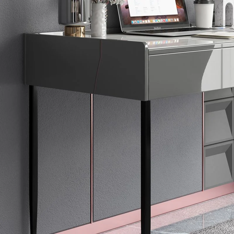 Bureau d'écriture à 2 tiroirs, bureau de forme rectangulaire en gris Clearhalo