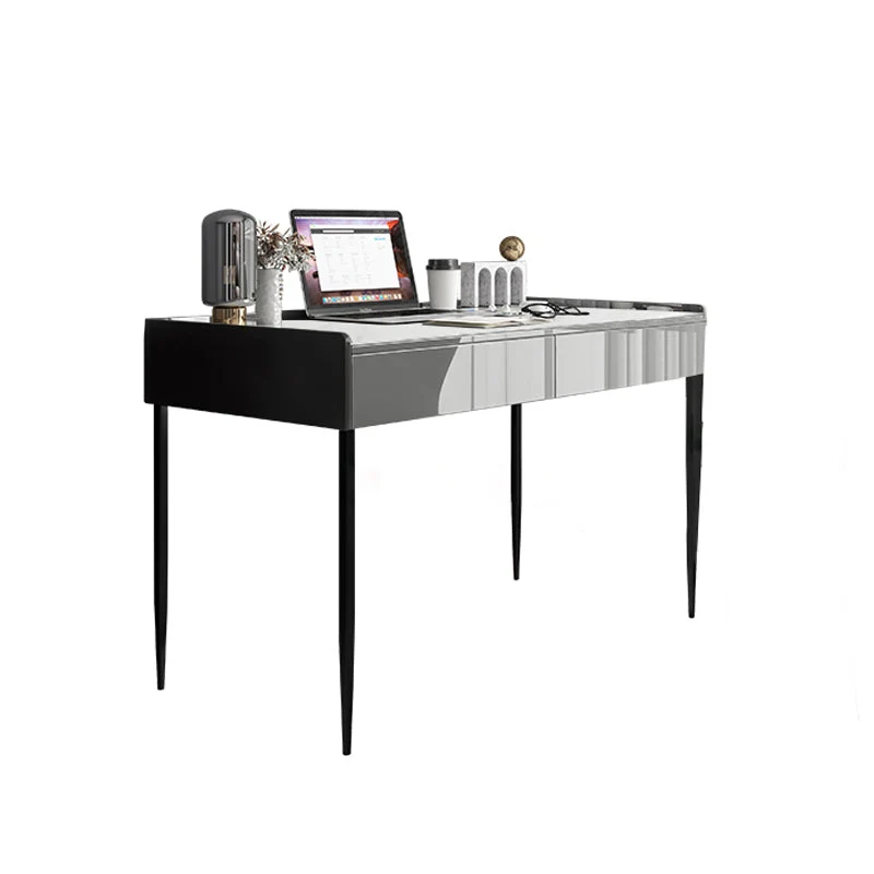 Bureau d'écriture à 2 tiroirs, bureau de forme rectangulaire en gris Clearhalo