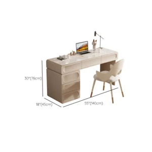 Bureau d'écriture à 6 tiroirs, bureau de forme rectangulaire en blanc Clearhalo