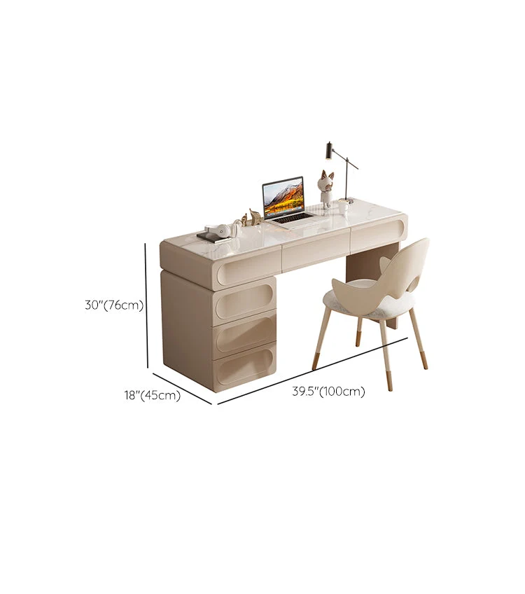 Bureau d'écriture à 6 tiroirs, bureau de forme rectangulaire en blanc Clearhalo