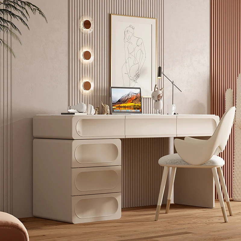 Bureau d'écriture à 6 tiroirs, bureau de forme rectangulaire en blanc Clearhalo
