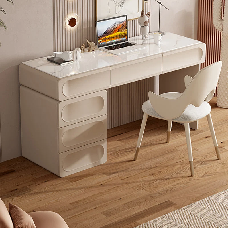 Bureau d'écriture à 6 tiroirs, bureau de forme rectangulaire en blanc Clearhalo