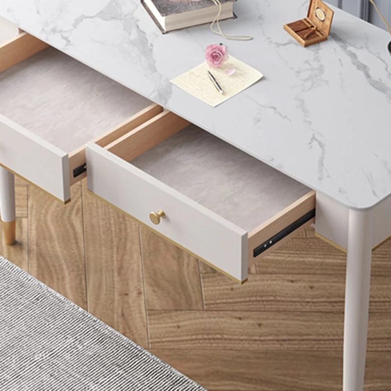 Bureau d'écriture à 2 tiroirs, bureau de forme rectangulaire en blanc Clearhalo