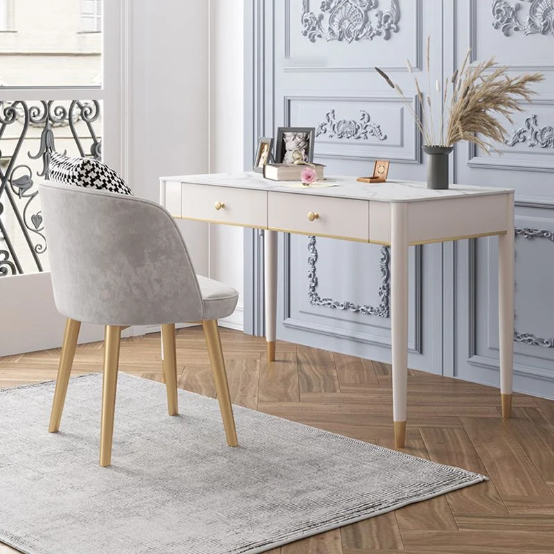 Bureau d'écriture à 2 tiroirs, bureau de forme rectangulaire en blanc Clearhalo