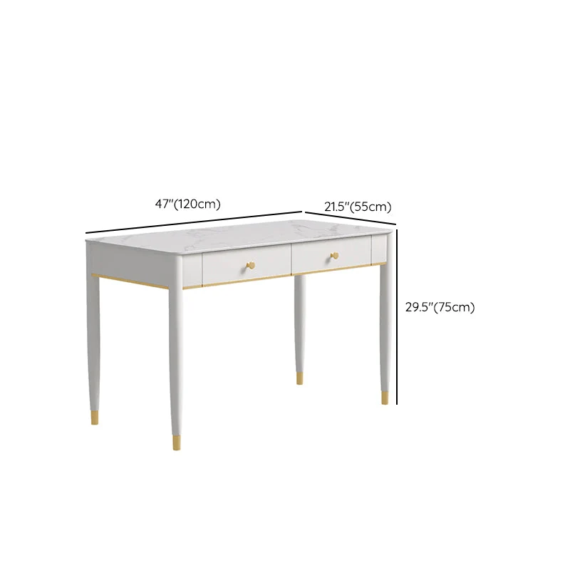 Bureau d'écriture à 2 tiroirs, bureau de forme rectangulaire en blanc Clearhalo