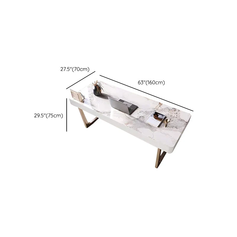 Bureau d'écriture à 3 tiroirs, bureau de forme rectangulaire en blanc Clearhalo