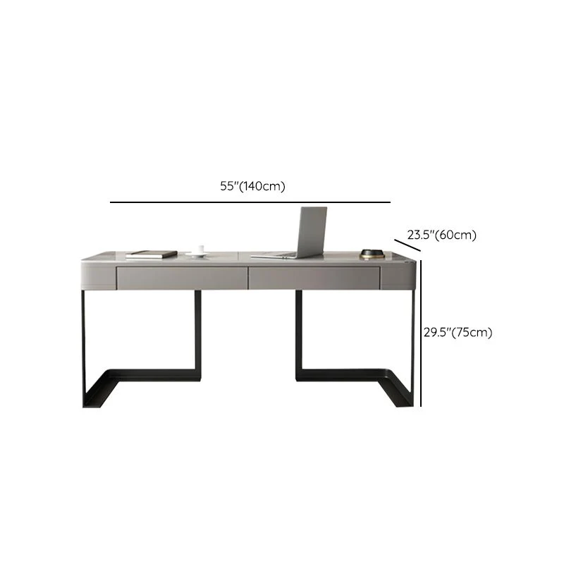 Bureau d'écriture à 2 tiroirs, bureau gris de forme rectangulaire pour la maison Clearhalo