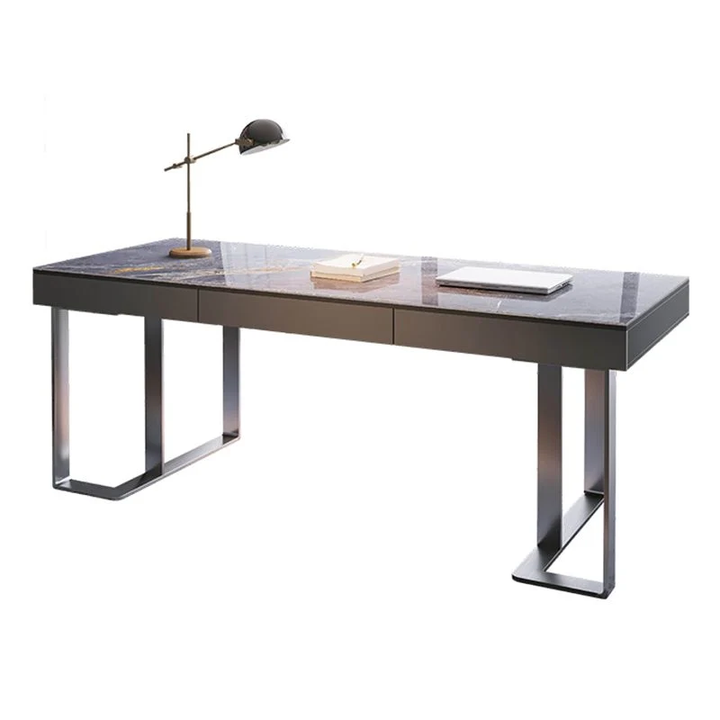 Bureau d'écriture à 3 tiroirs, bureau rectangulaire en pierre avec pieds en acier inoxydable Clearhalo