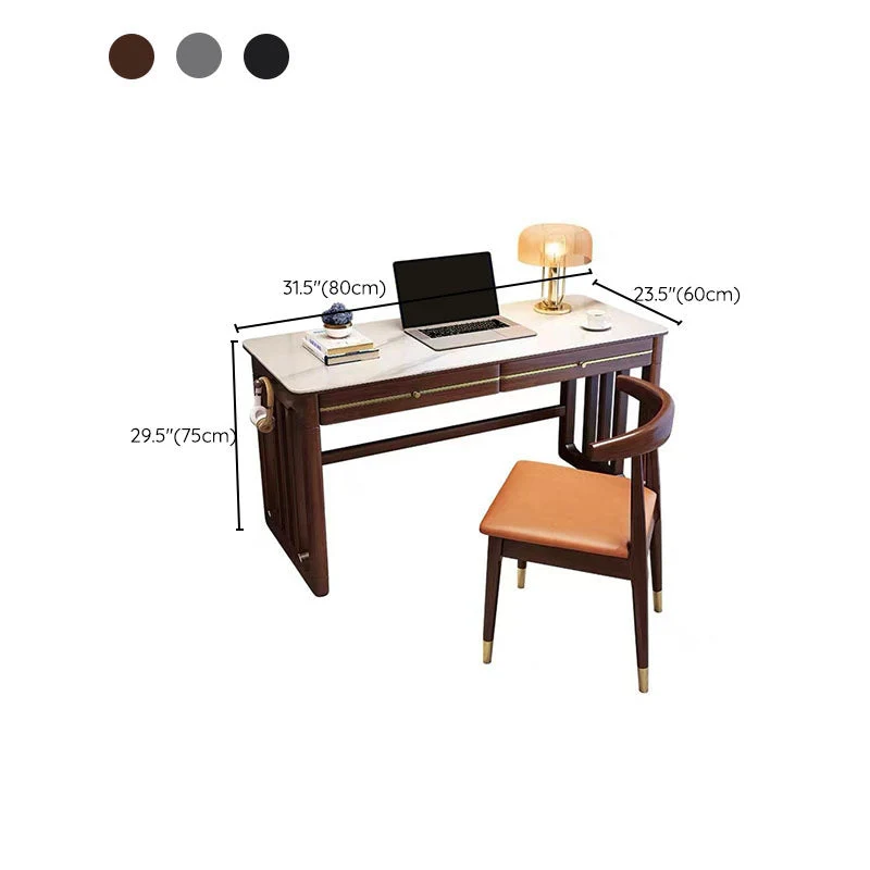Bureau d'écriture à 2 tiroirs, bureau de travail de forme rectangulaire en marron/marron/noir pour la maison Clearhalo