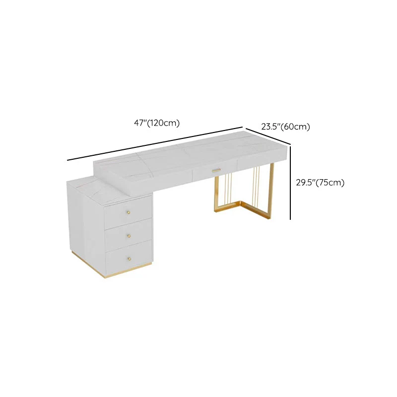Bureau d'écriture à 3 tiroirs, bureaux de forme rectangulaire en blanc Clearhalo