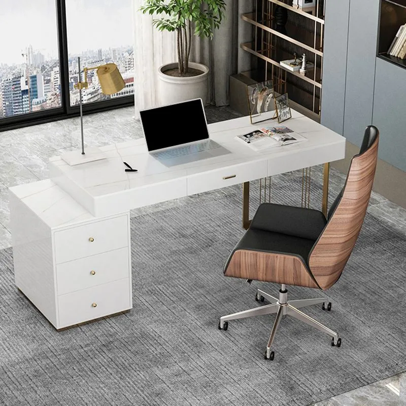 Bureau d'écriture à 3 tiroirs, bureaux de forme rectangulaire en blanc Clearhalo
