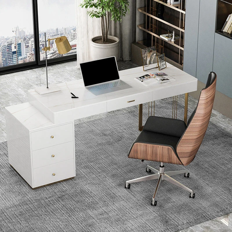 Bureau d'écriture à 3 tiroirs, bureaux de forme rectangulaire en blanc Clearhalo